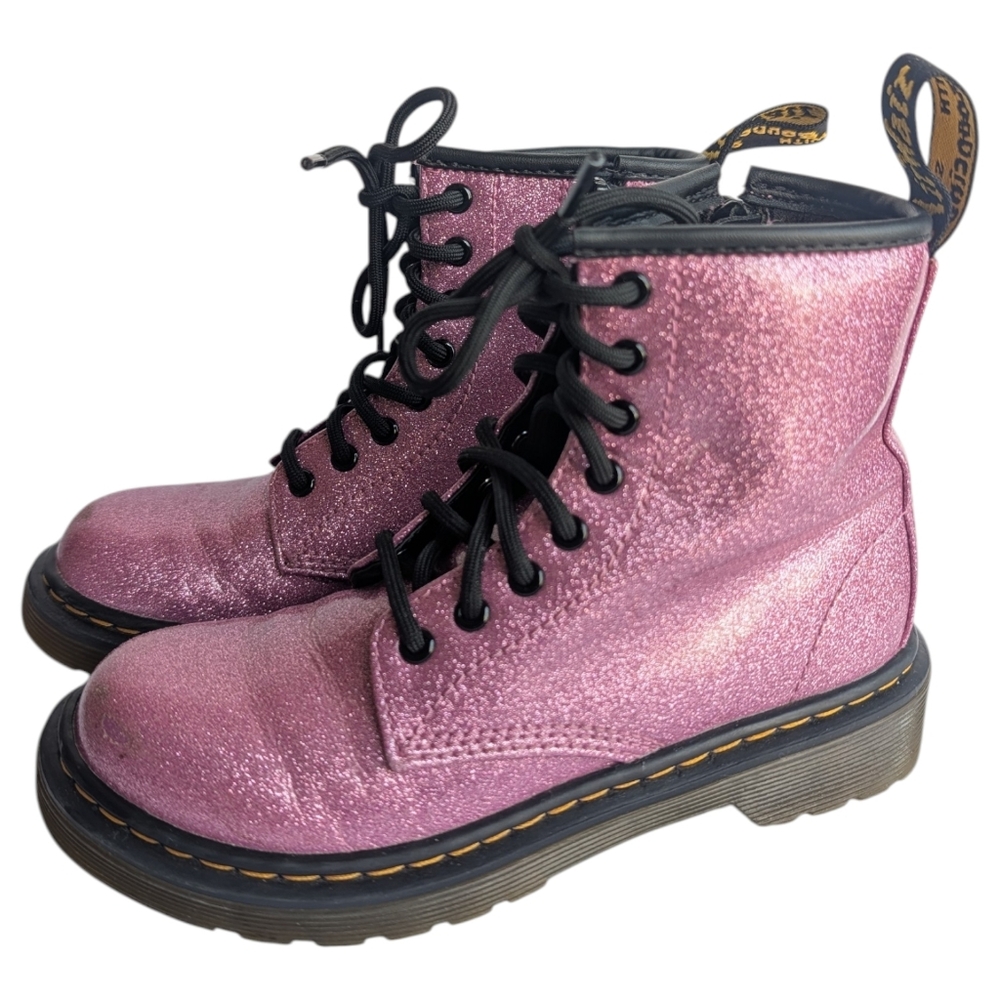 Dr. Martens Glitter Lace-Up Combat Boots - Pink Size 13 Kids